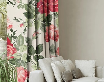 Rose Flower Curtain C185 | Geometric Curtain, Decorative Curtains, Opaque Curtains, Blackout Curtains Curtain Panels