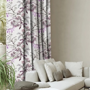 Purple Painted Flowers Curtain C360 | Geometric Curtain, Decorative Curtains, Opaque Curtains, Blackout Curtains Curtain Panels