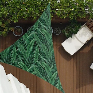 Tropical Palm Leaves Z309 | Sun Shade Sail,  Triangular Shade Sail, Sun protection, Summer Items, Garden Decoration, Balcony, Camping