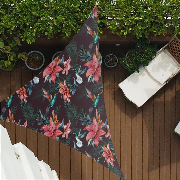 Rote Lilie und Kolibri Z167 | Sonnensegel, Dreieckiges Sonnensegel, Sonnenschutz, Sommerartikel, Gartendekoration, Balkon, Camping