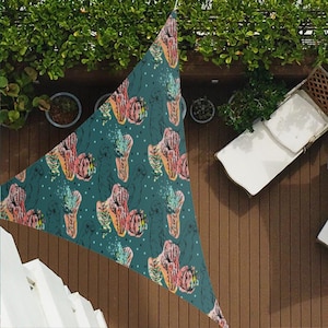 Red Tropical Flora Theme Z346 | Sun Shade Sail,  Triangular Shade Sail, Sun protection, Summer Items, Garden Decoration, Balcony, Camping