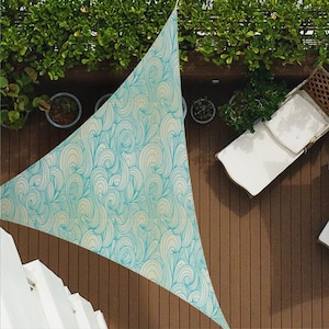 Redemoinhos azuis Z312 | Vela de sombra solar, vela de sombra triangular, proteção solar, itens de verão, decoração de jardim, varanda, acampamento