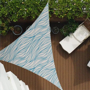 Blue and Beige Lines Z366 | Sun Shade Sail,  Triangular Shade Sail, Sun protection, Summer Items, Garden Decoration, Balcony, Camping