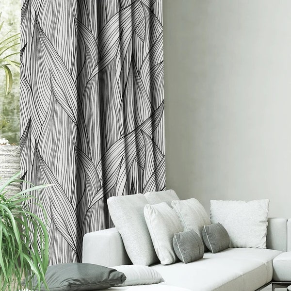 Long Leaves Curtain C207 | Geometric Curtain, Decorative Curtains, Opaque Curtains, Blackout Curtains Curtain Panels