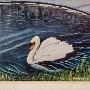 Swan Canvas Print of Original Painting by Nadya Gordon - Wall Art Gift / Water Bird Winter Swan