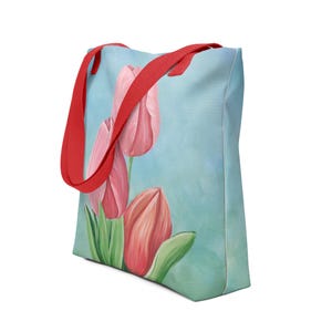 Pink Tulip Flowers Tote Bag