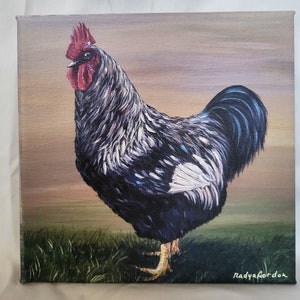 Rooster Canvas Print of Original Painting by Nadya Gordon - Wall Art Gift / Farm Bird