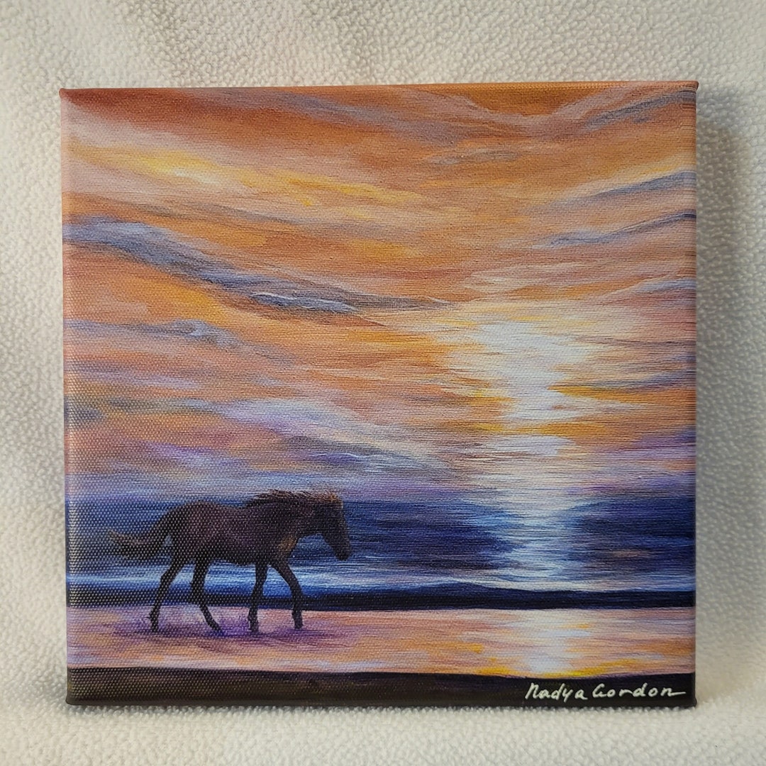 Horse on Beach Canvas Print: Ocean Sunset Seascape Wall Art - Etsy
