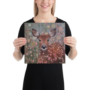 Fawn in Spring Flowers Print of Painting Giclee