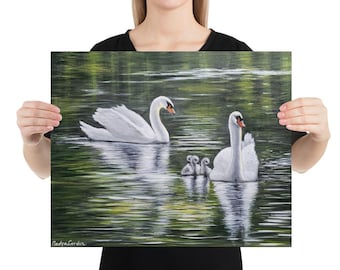 Swan Family Giclee Print of Painting