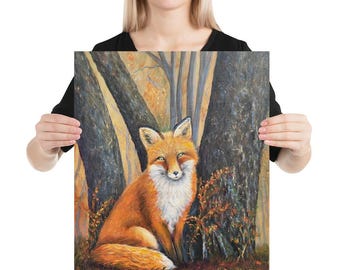 Fox in Fall Forest Print of Painting