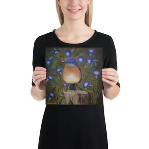 Bluebird Morning Glories Print of Painting Giclee