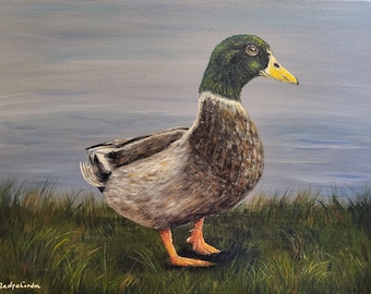 Mallard Duck Original Painting on Canvas by Nadya Gordon / Wildlife Bird Painting