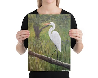 Great White Egret Art Print, Giclée Fine Art