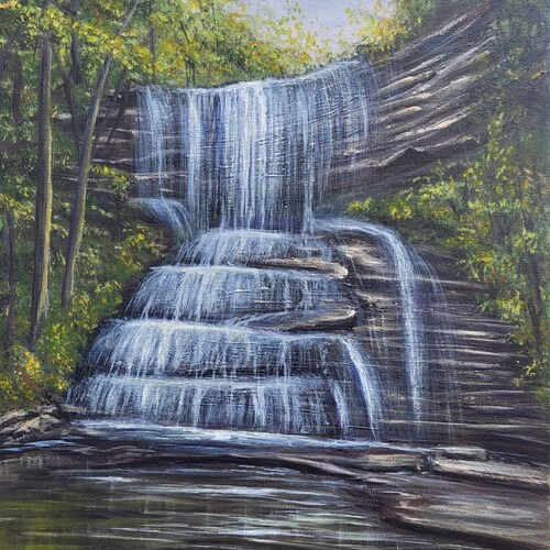Waterfall Painting Original Art by Nadya Gordon - Landscape shops Water Trees Gift