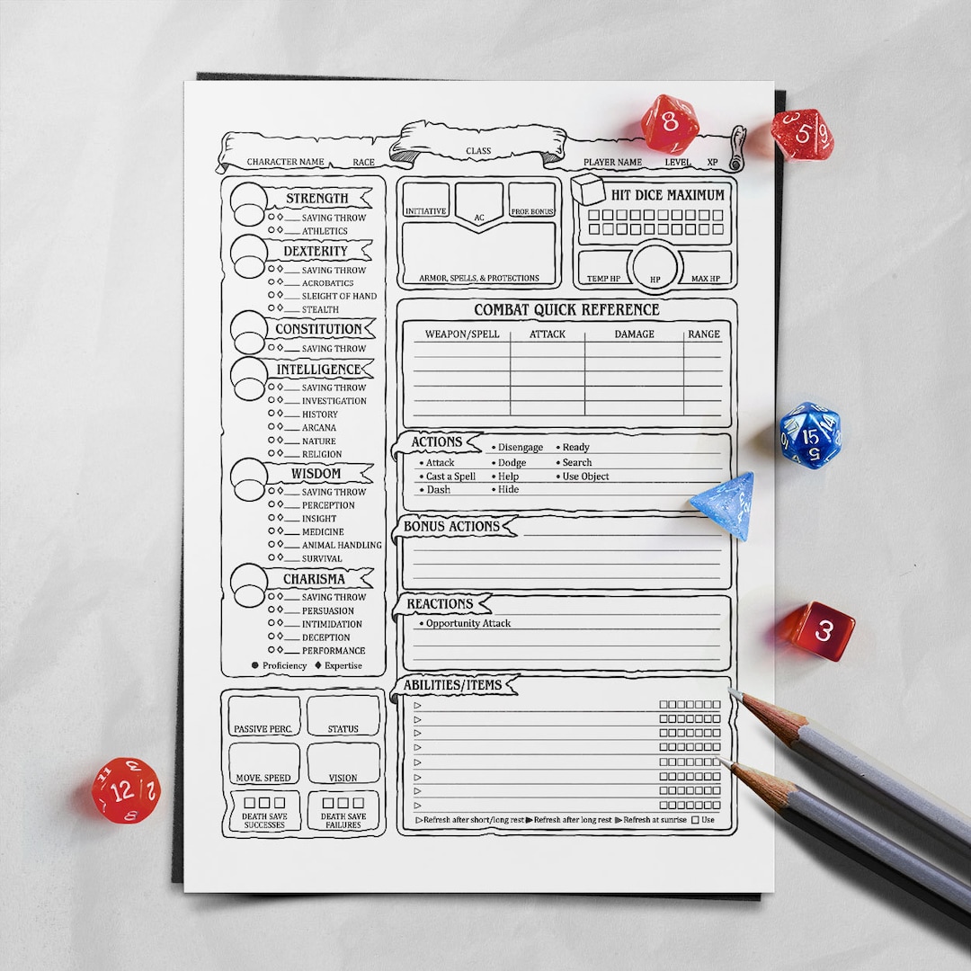 Custom / Multiclass Character Sheet D&D 5e Etsy