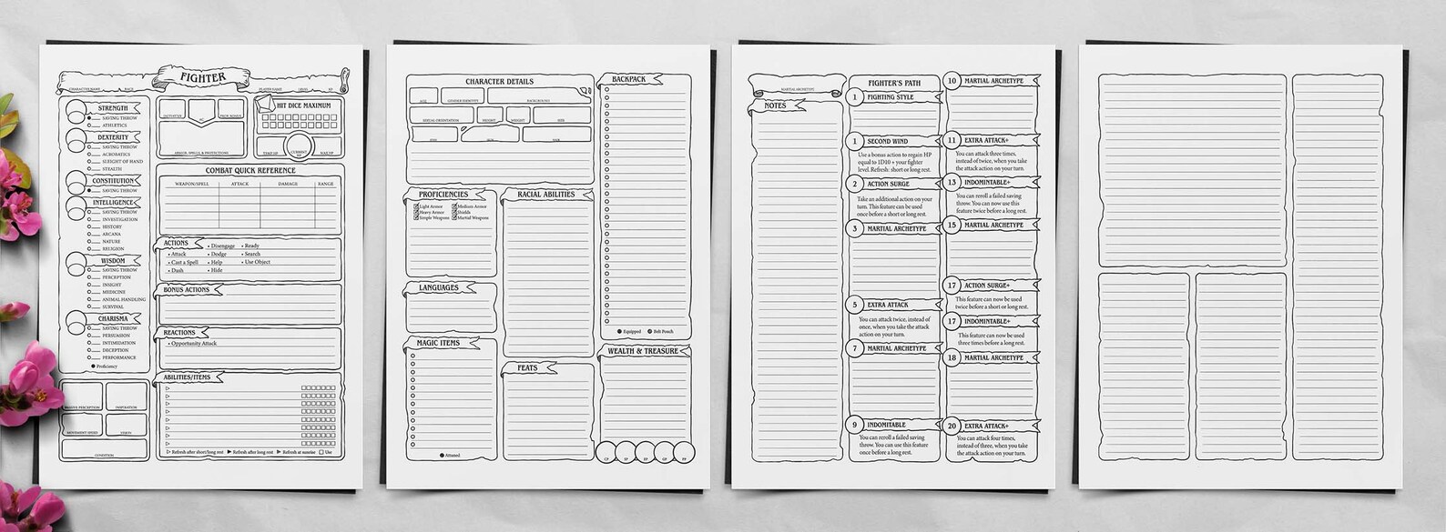 Fighter Character Sheet - D&amp;D 5e - Etsy