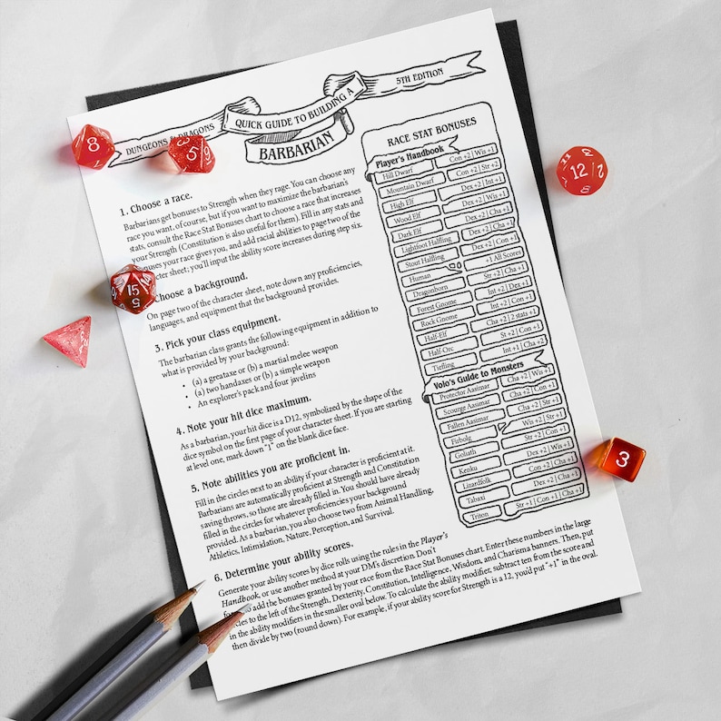 Barbarian Character Sheet D&amp;D 5e - Etsy