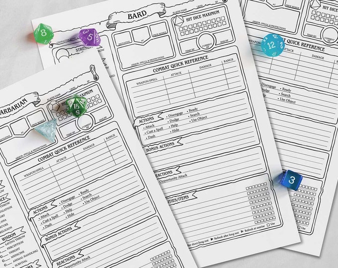 12 Character Sheet Bundle D&D 5e - Etsy