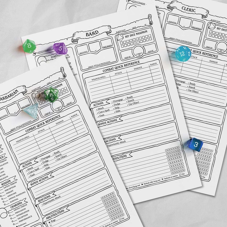 12 Character Sheet Bundle D&amp;D 5e - Etsy