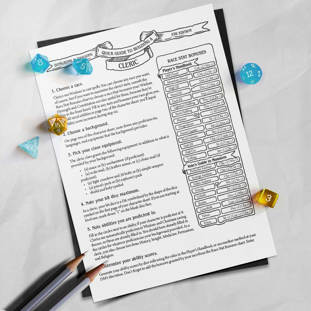 Cleric Character Sheet D&amp;D 5e | Etsy