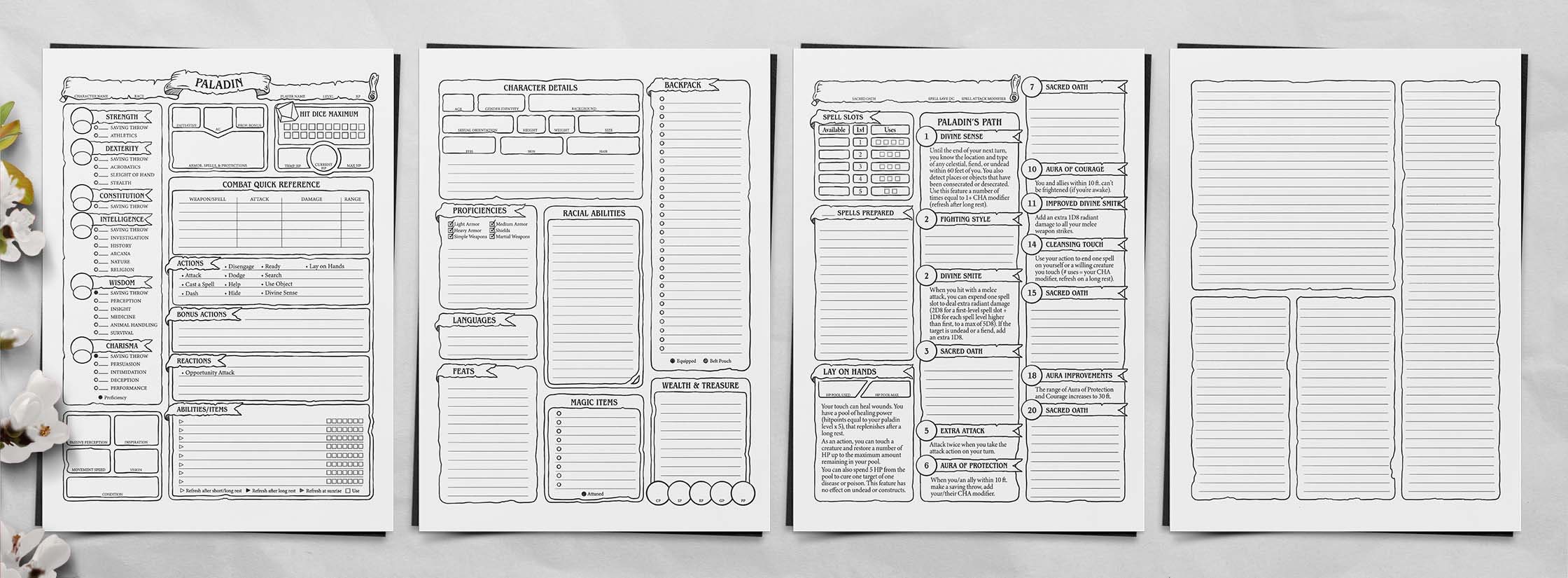 Paladin Character Sheet D&amp;D 5e | Etsy