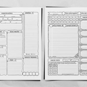 Sorcerer Character Sheet - D&amp;D 5e - Etsy