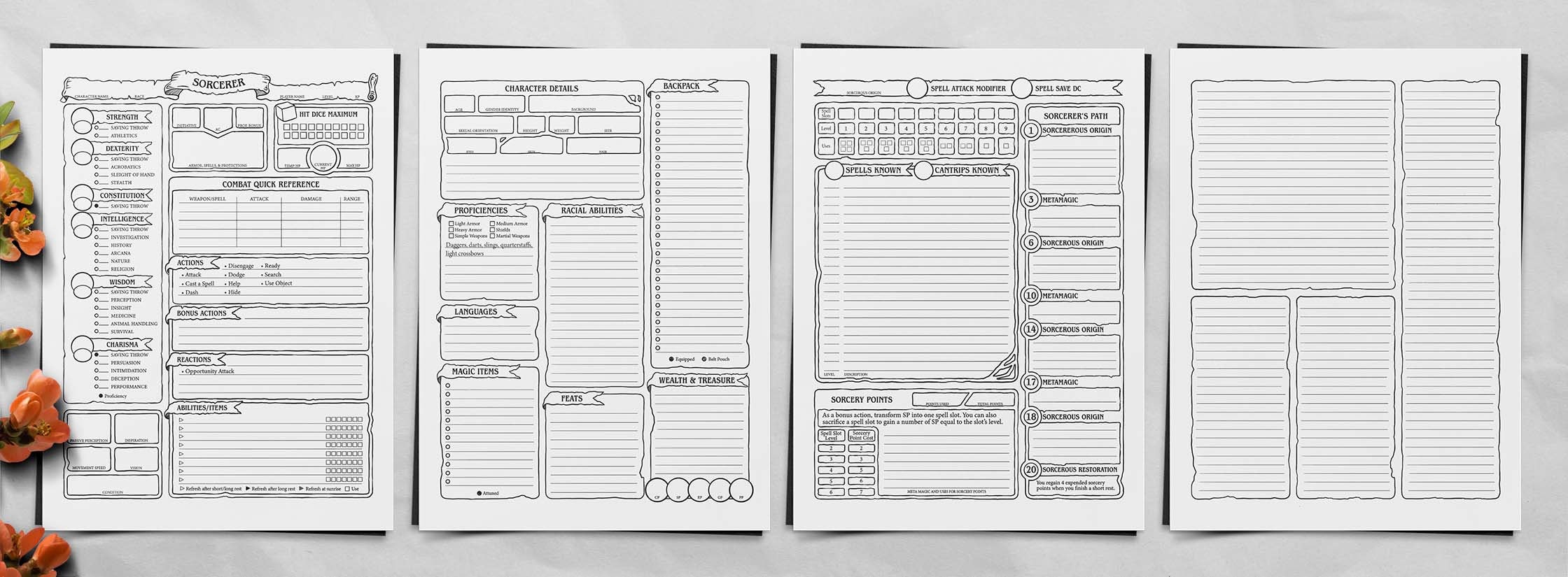 Sorcerer Character Sheet D&amp;D 5e - Etsy