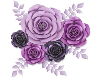 PURPLE PAPER FLOWERS Decorations for Wall, Wedding, Bridal Shower, Baby Shower, Nursery Decor, Photos Decor, 10-Pcs (Purple)