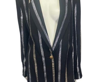 Vintage 80’s Icing Women's Blazer Black Metallic Gold Silver Stripes