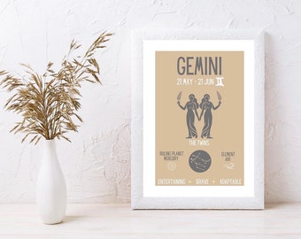 GEMINI Star Sign Zodiac Print