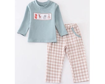 Boys Embroidered Woodland Creature Pants Set