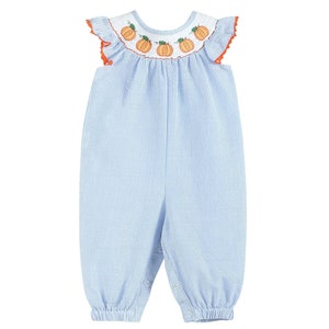 Light Blue Flutter Sleeve Smocked Pumpkin Romper
