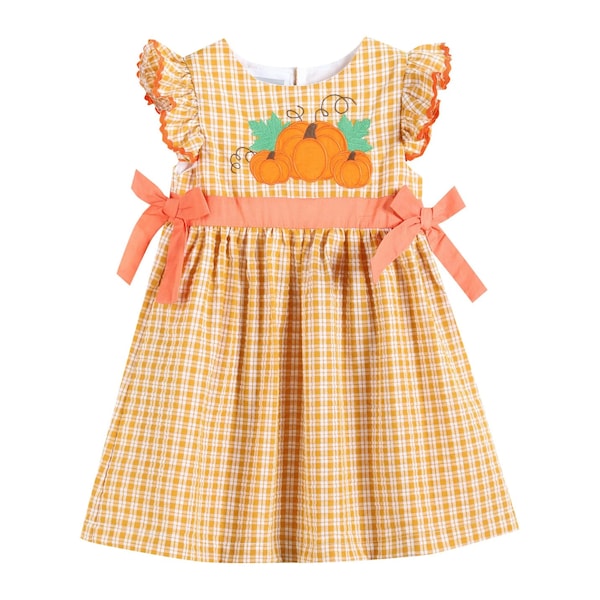 Orange Gingham Pumpkin Bow Dress