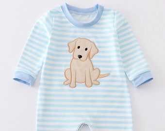 Baby Boys Striped Dog Applique Romper