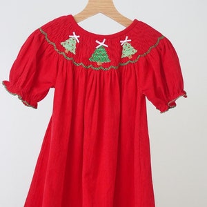 Mädchen Rote Hand Gesmokte Weihnachtsbaum Kleid