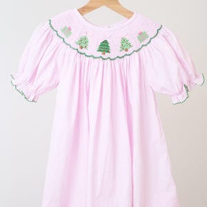 Mädchen Tannenbaum Kleid, Rosa, Hand gesmokt