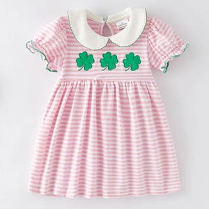 Girl&#39;s Green Clover Smocked Dress