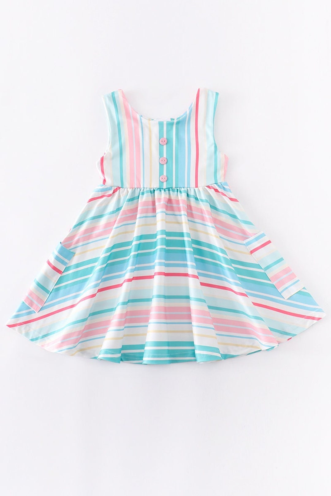blue and pink striped dress Women's Elegantly In Route Pink & Blue Stripe Cotton Blend Belt Tie Midi Dress | Size: L main image 1
