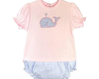 Baby Girls Pink and Purple Applique Whale Diaper Set