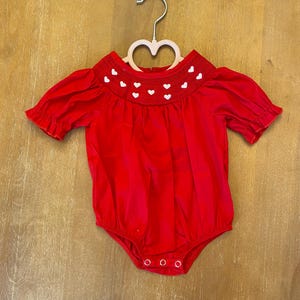 Baby Girls Red Smocked Heart Valentine Bubble Romper