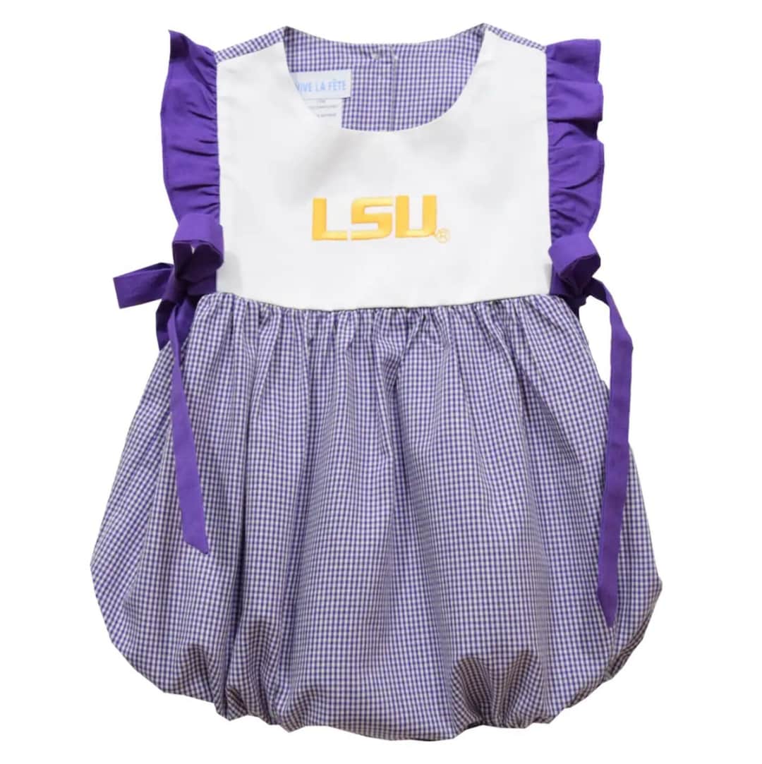 Lulu Bebe Molly LSU Tiger Embroidered Gingham Dress main image 1