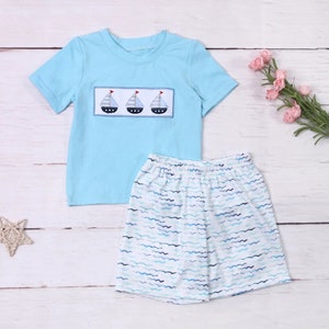 Jungen Bestickte Segelboot Shorts Set