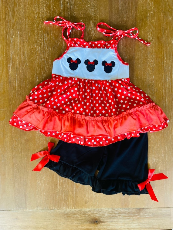 NEW Boutique Minnie Mouse Girls Embroidered Smocked Red Dress 