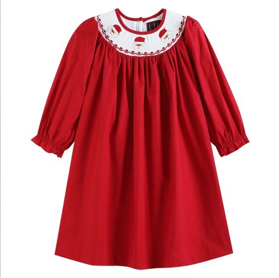 long sleeve smocked christmas dresses Santa Smocked Christmas Dress in Plaid