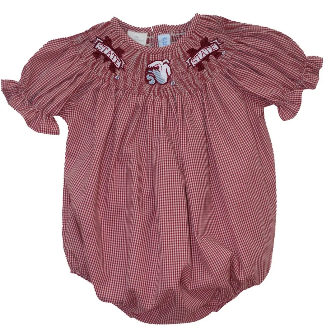 Mississippi State Bulldogs Smocked Maroon Gingham Bubble Etsy