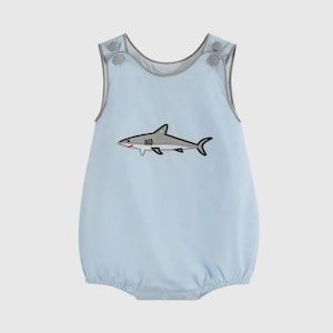 Baby Boys Blue  Embroidered Shark Bubble Romper