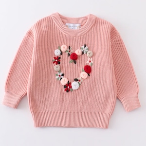 Floral Heart Checkered V-Neck Sweater