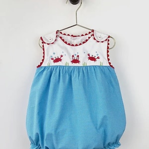 Girls Blue Embroidered Crab Beach Bubble