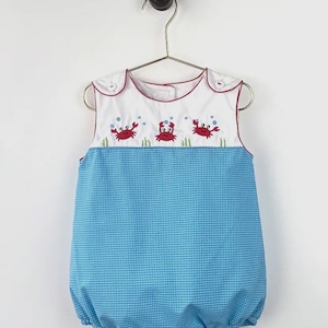 Baby Boys Crab Embroidered Beach Bubble